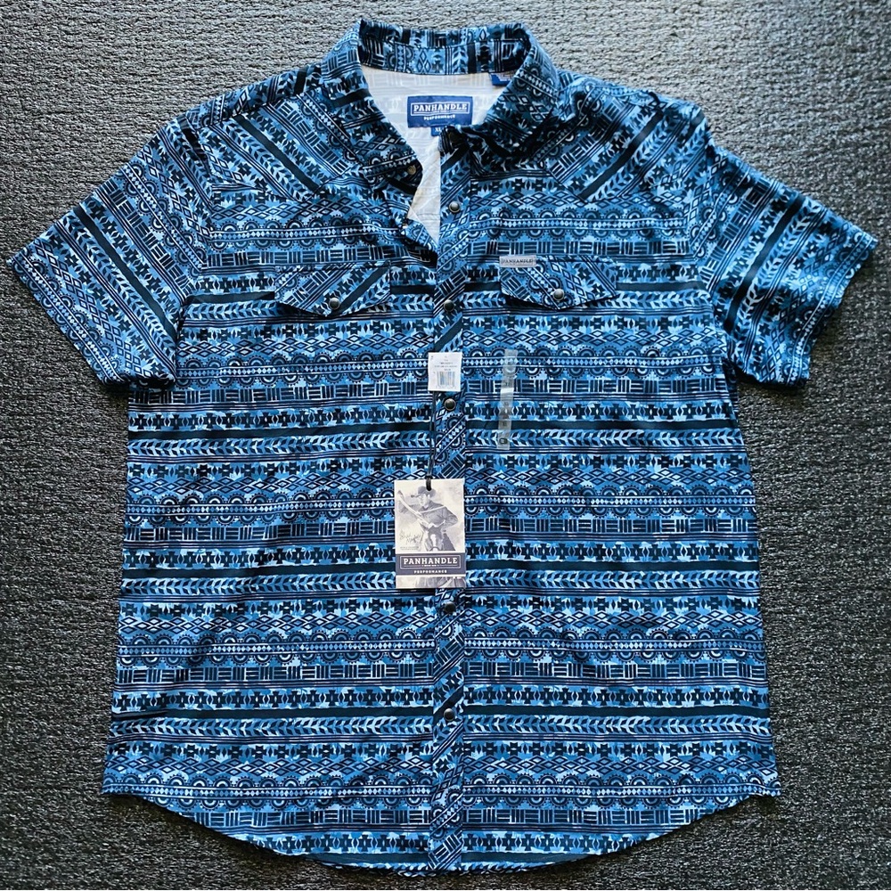 NWT Panhandle Slim Pearl Snap Western Performance Shirt Southwestern Print XL